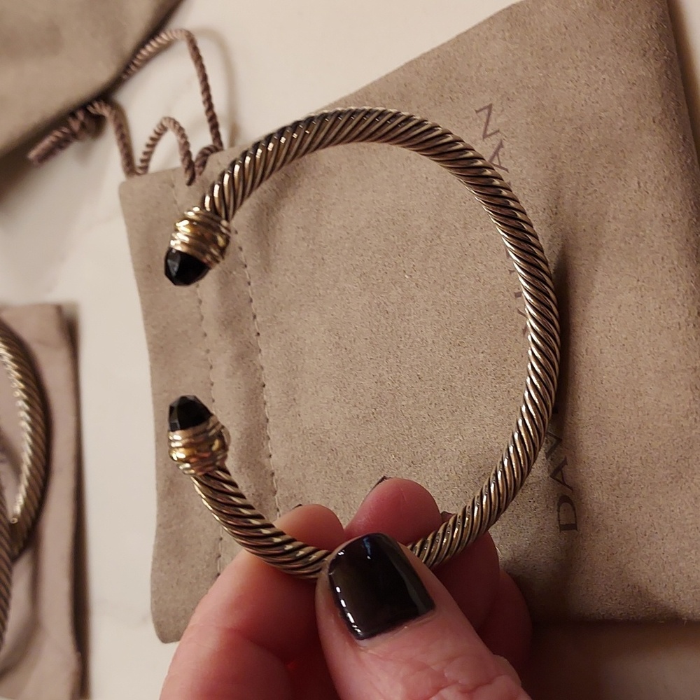 David Yurman Cable Silver Bracelet Onyx with gold trim